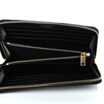 Saint Laurent Grain De Poudre Matelasse Chevron Monogram Zip Around Wallet Black 4 of 4