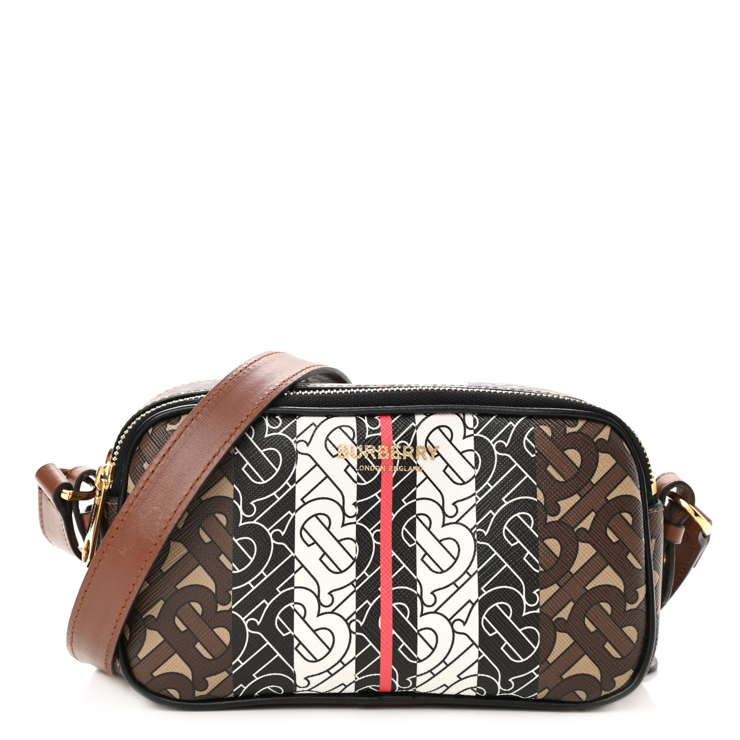 Burberry E-Canvas Monogram Stripe Micro Camera Bag Bridle Brown 1 of 10