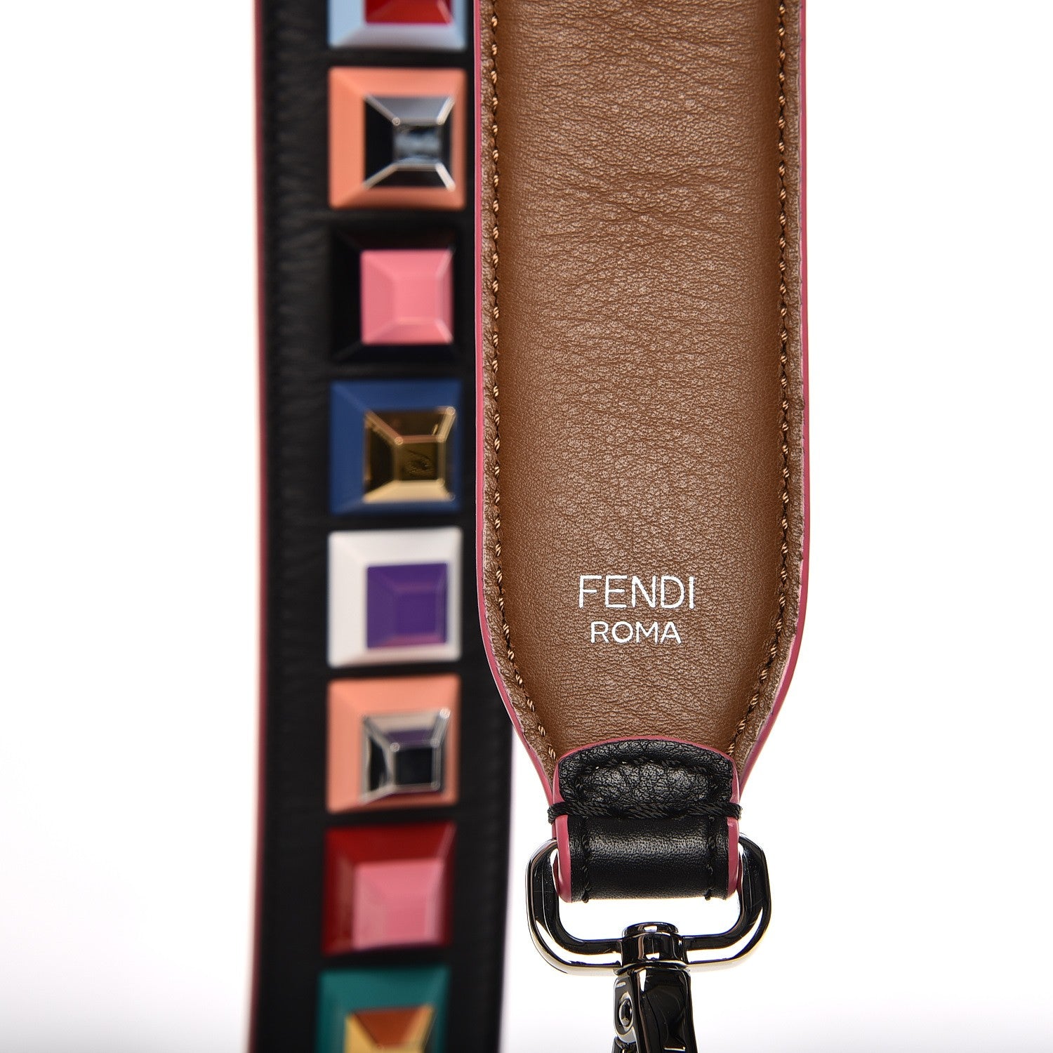 Fendi Vitello Dolce Plexiglass Bi-Color Studded Strap You Black Brownie Multicolor 3 of 5