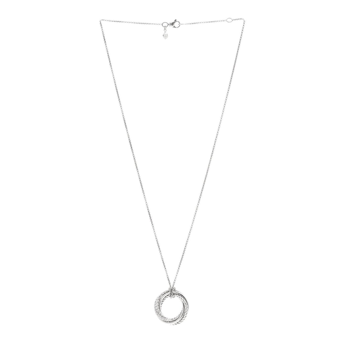 Sterling Silver Pave Diamond 21mm Crossover Circle Necklace