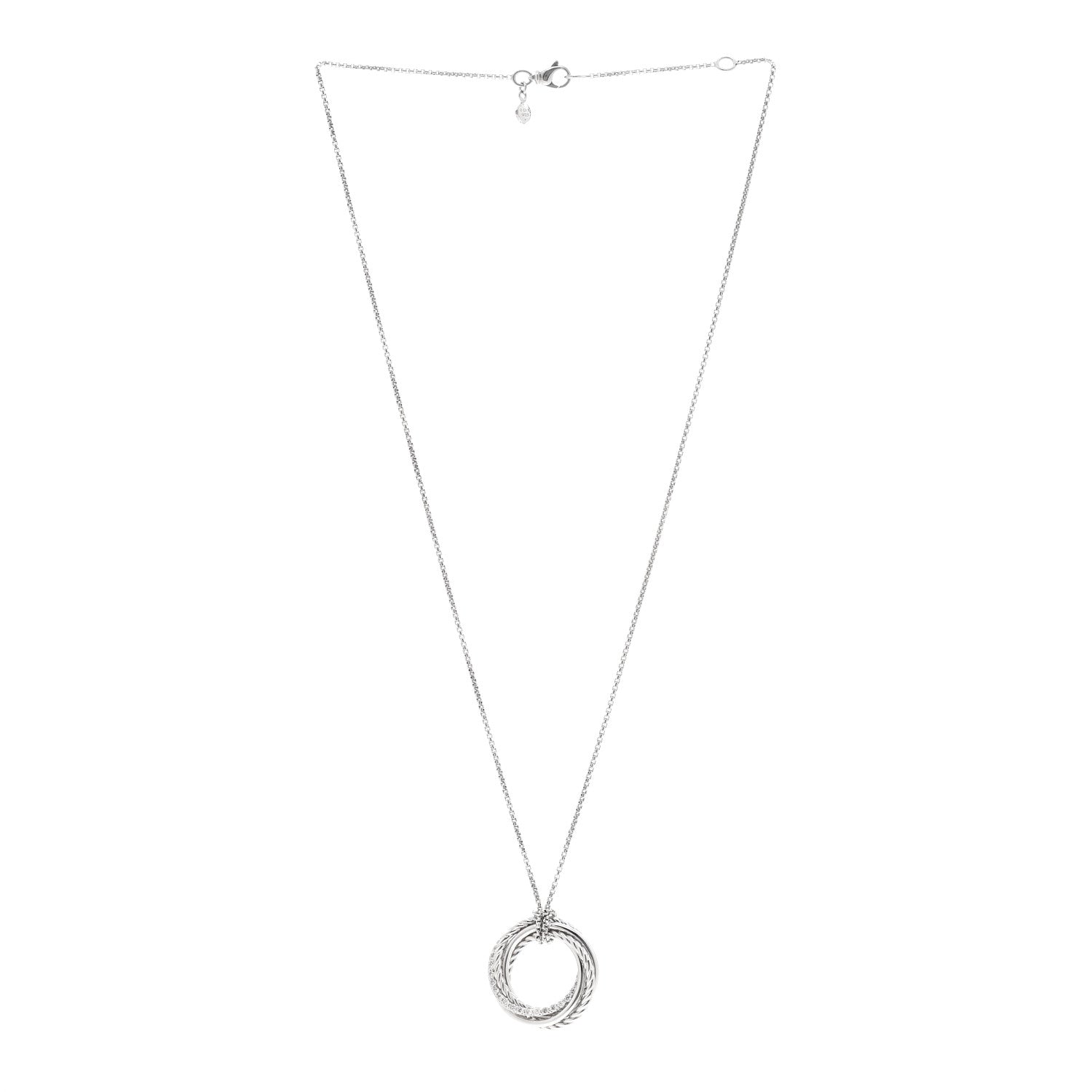 David Yurman Sterling Silver Pave Diamond 21mm Crossover Circle Necklace 3 of 4