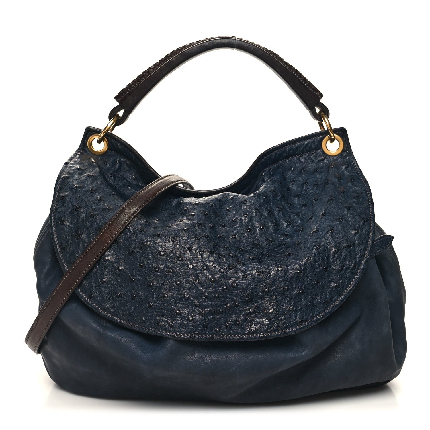 Miu Miu Ostrich Calfskin Hobo Blue 1 of 11