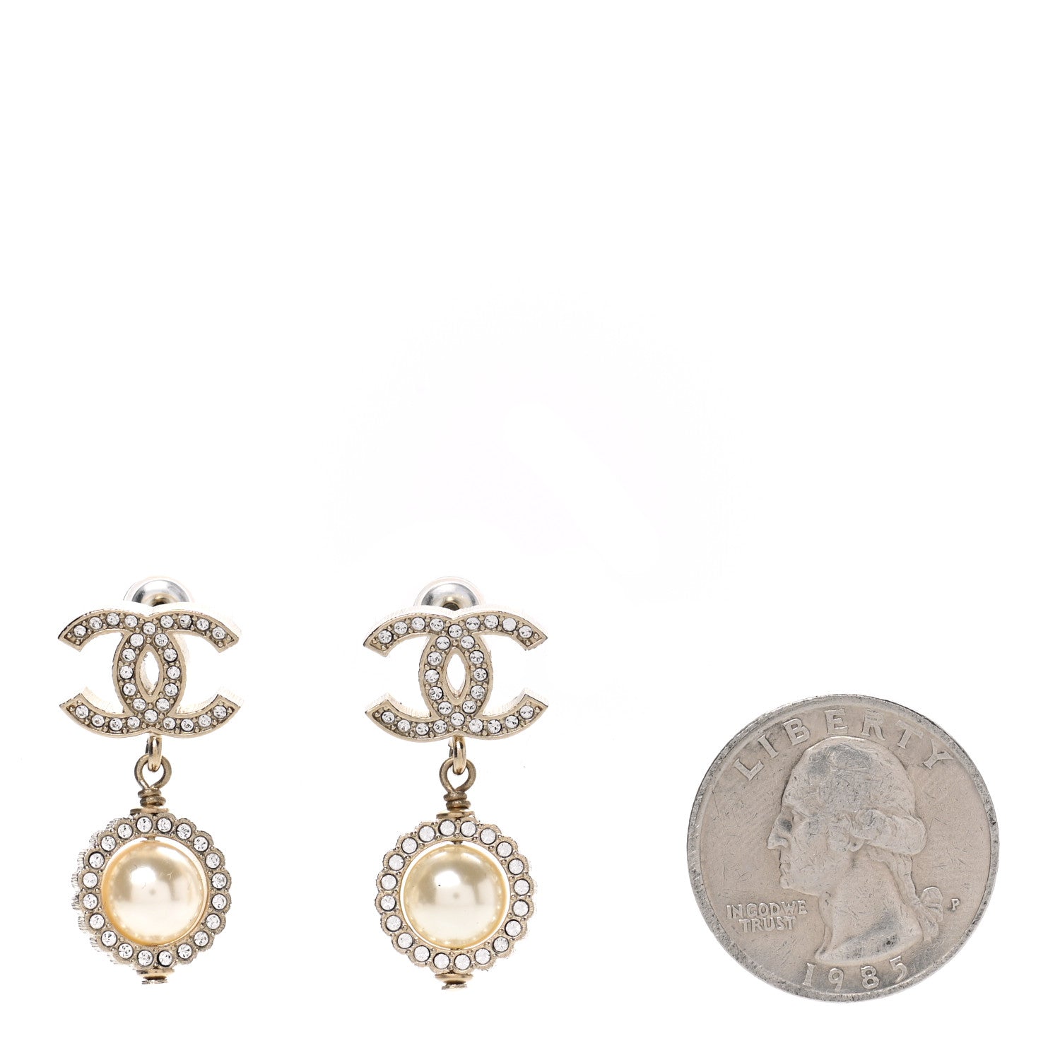 Chanel Crystal Pearl Pearls Coronation CC Drop Earrings Gold 2 of 5