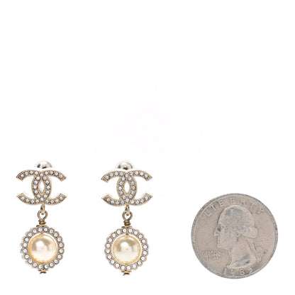 Chanel Crystal Pearl Pearls Coronation CC Drop Earrings Gold 2 of 5