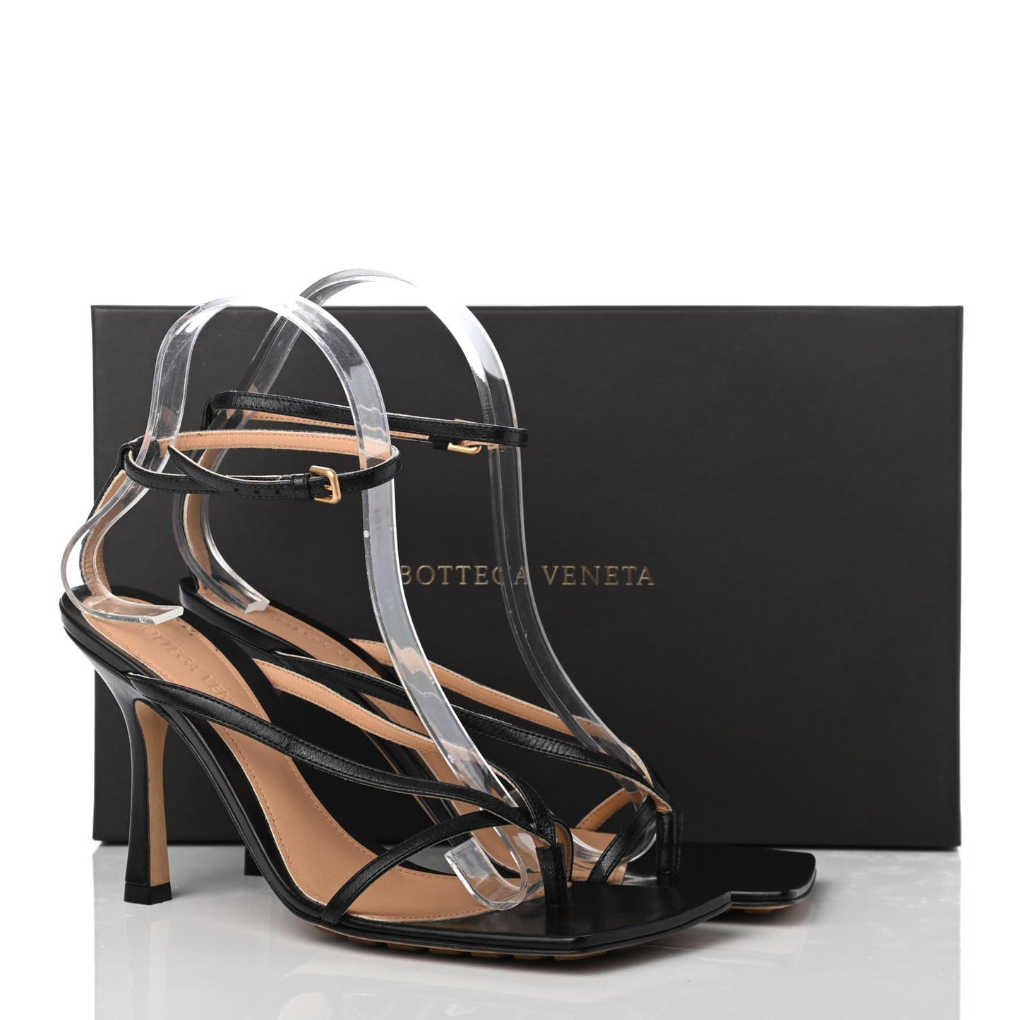 Lambskin Stretch Multi Strap 90mm Sandals 37.5 Black