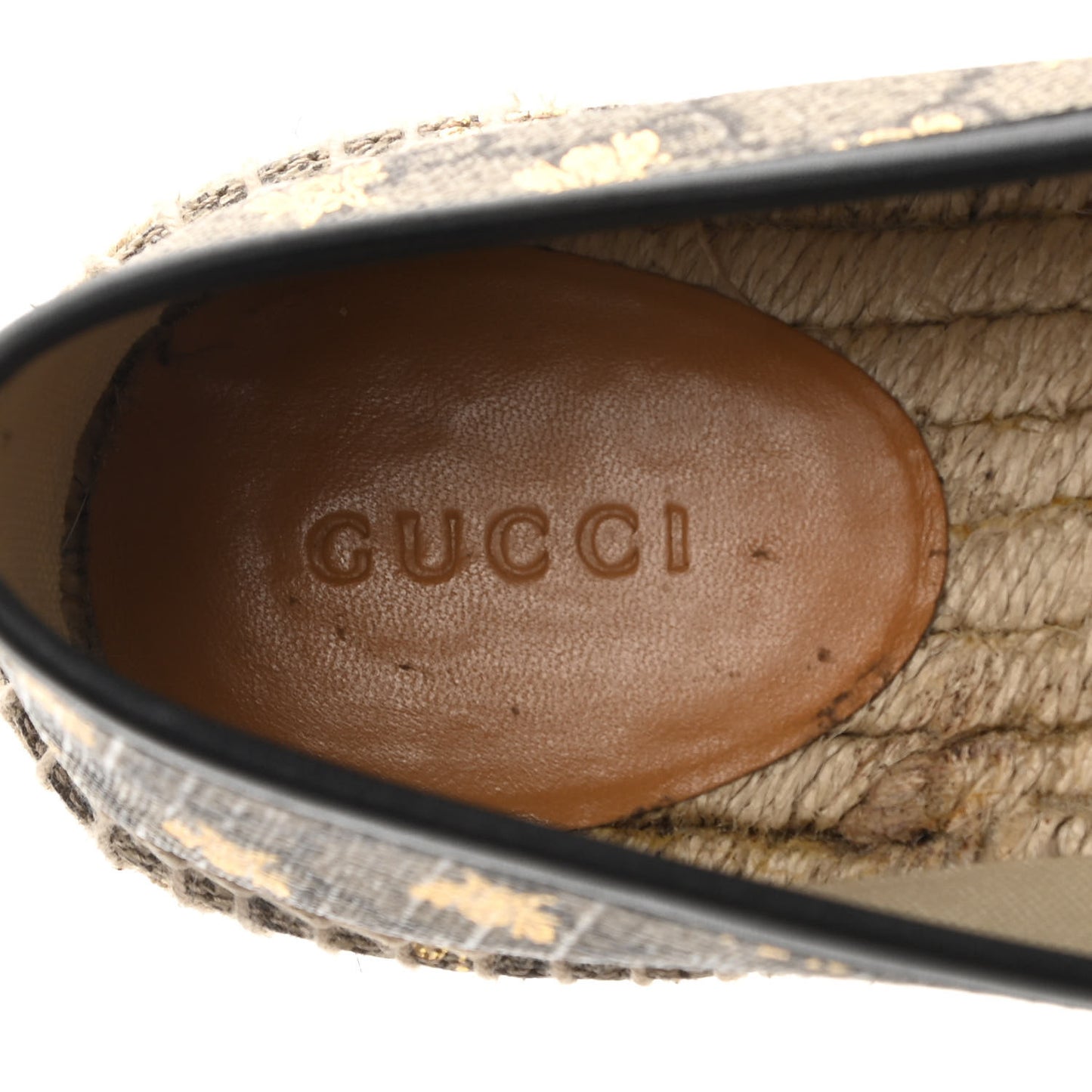 GG Supreme Monogram Bees Espadrille Flats 40 Beige Ebony Oro Black