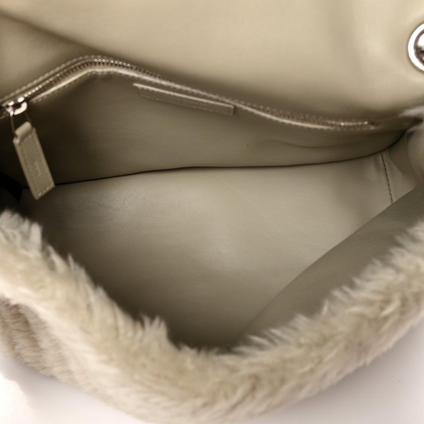 Calfskin Shearling Monogram Medium Niki Chain Satchel Grey