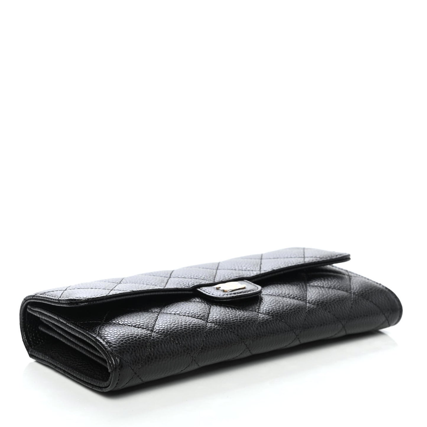 Caviar Quilted Large Gusset Flap Wallet Black