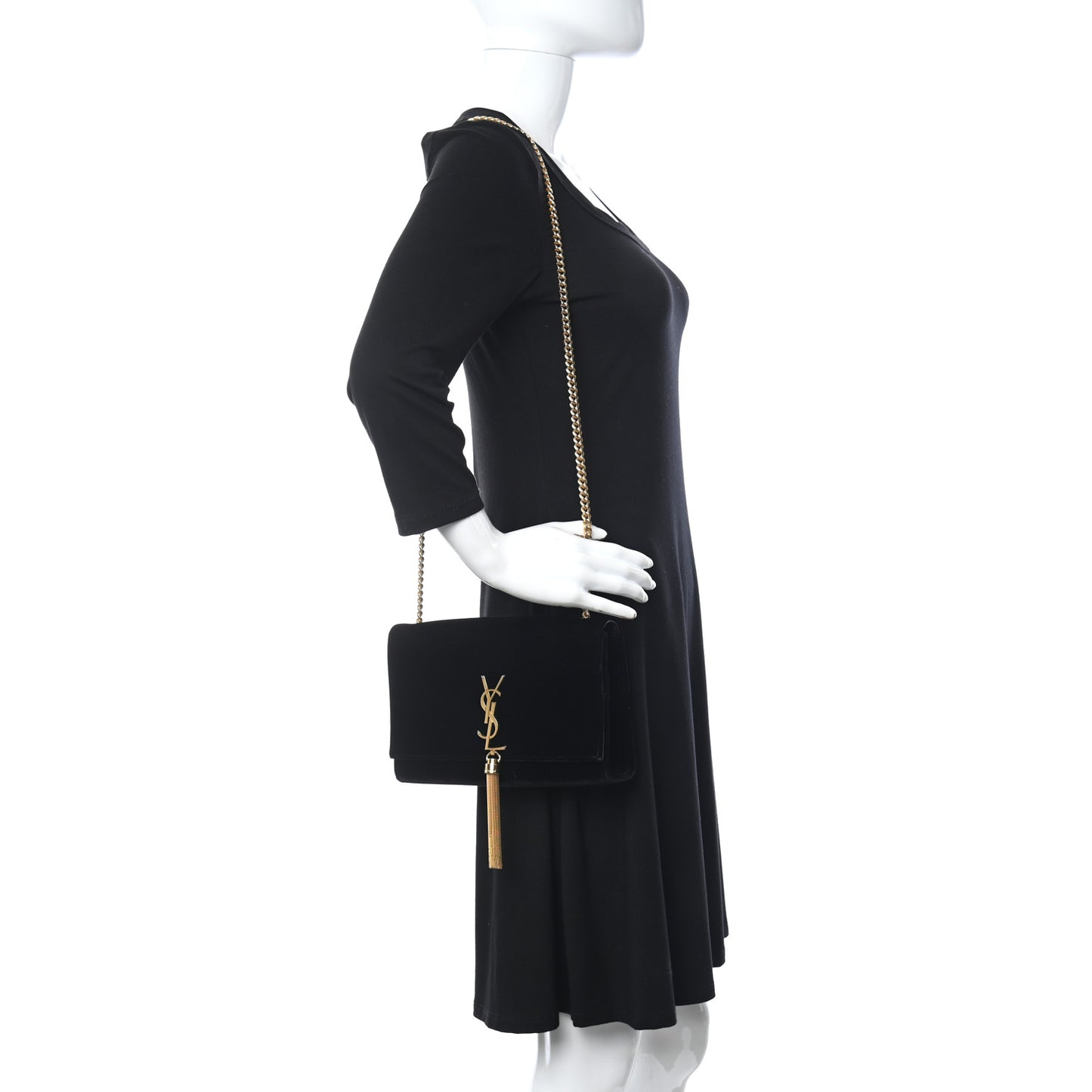 Velvet Medium Monogram Kate Tassel Shoulder Bag Black