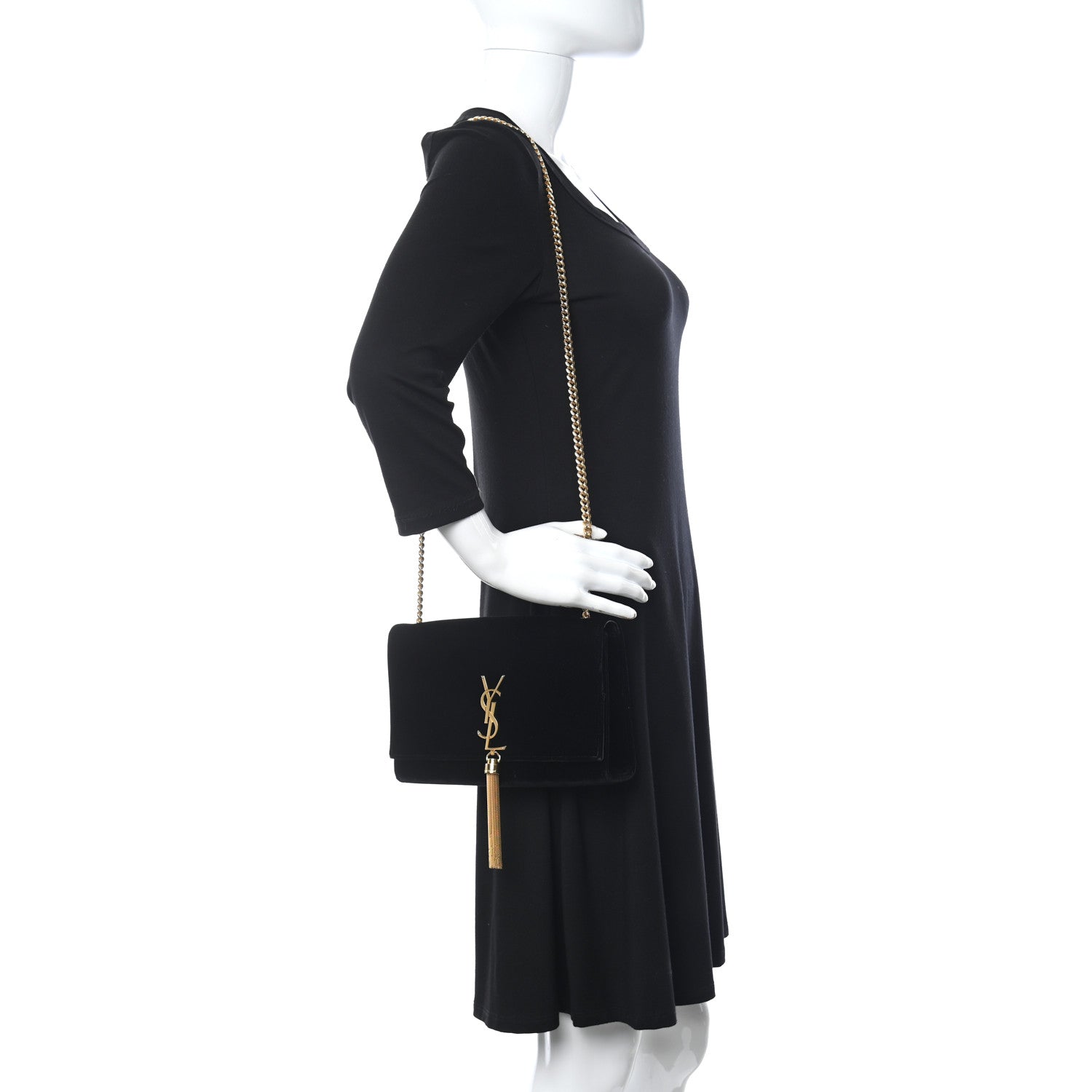 Saint Laurent Velvet Medium Monogram Kate Tassel Shoulder Bag Black 2 of 10