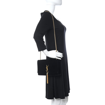 Saint Laurent Velvet Medium Monogram Kate Tassel Shoulder Bag Black 2 of 10