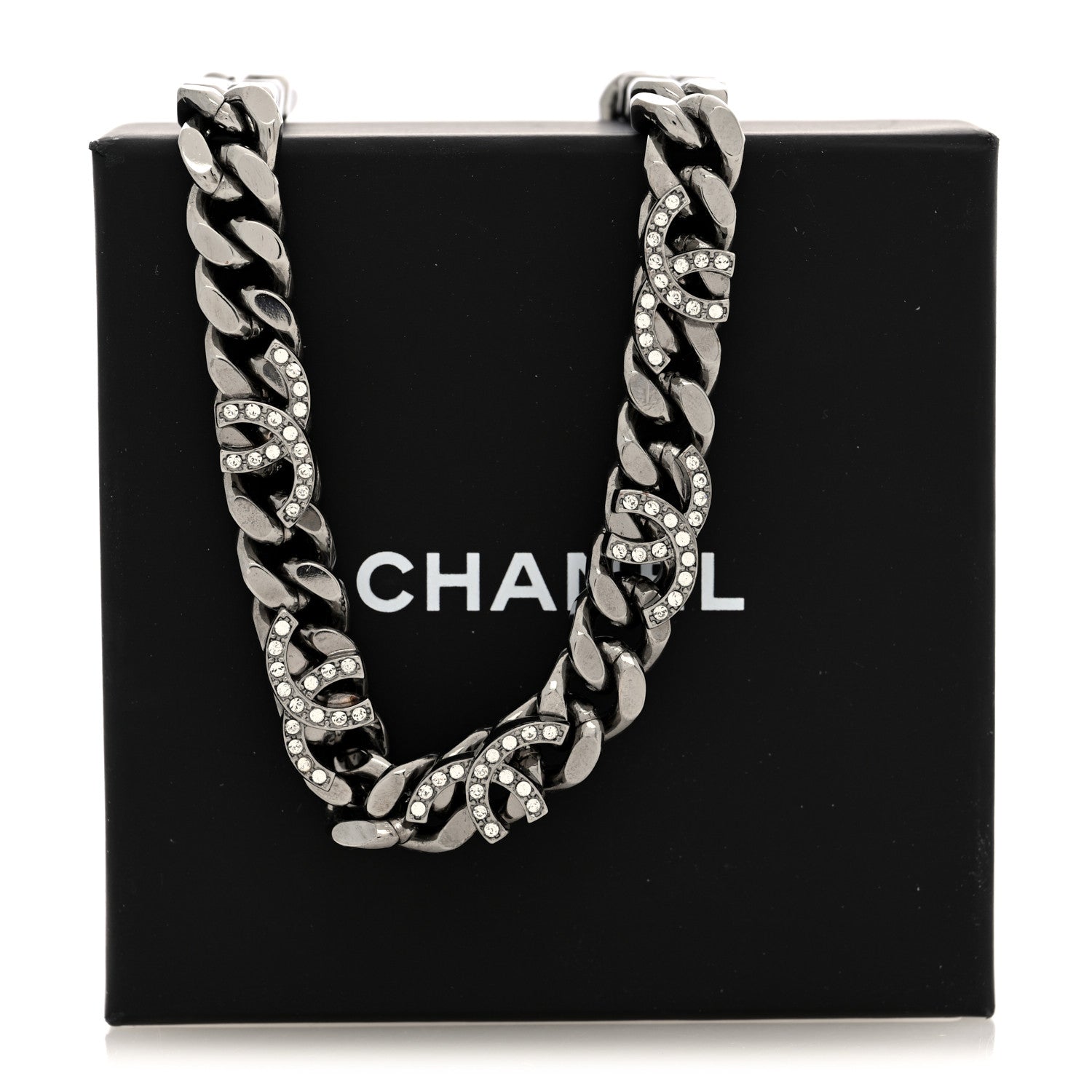 Chanel Ruthenium Crystal Chain CC Choker Necklace 5 of 5