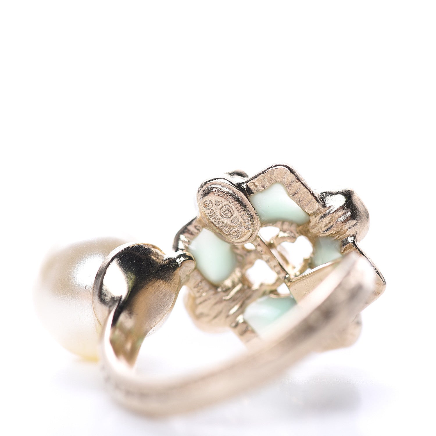 Chanel Gripoix Pearl CC Ring 6.75 Gold Green 4 of 5