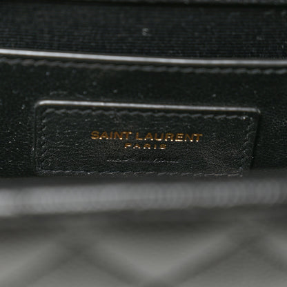 Saint Laurent Grain De Poudre Textured Mixed Matelasse Triquilt Medium Monogram Satchel Black 6 of 9