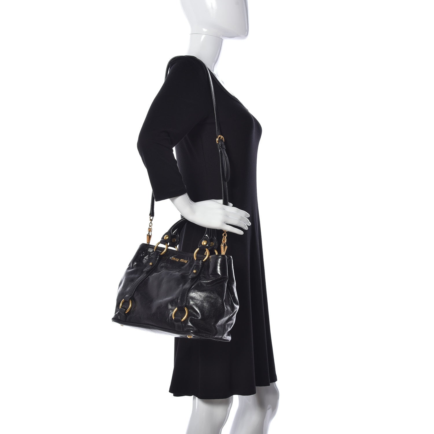 Miu Miu Vitello Shine Tote Black 2 of 10