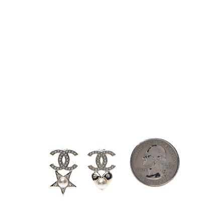 Chanel Crystal Pearl Charming Winter CC Star Heart Earrings Gold 2 of 5
