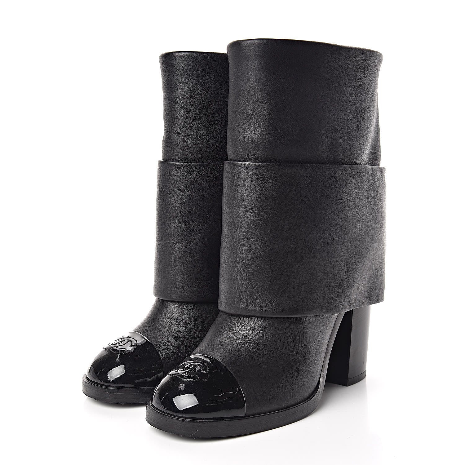 Chanel Calfskin CC Cap Toe Fold Over Boots 36.5 Black 3 of 11