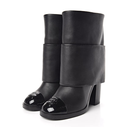 Chanel Calfskin CC Cap Toe Fold Over Boots 36.5 Black 3 of 11