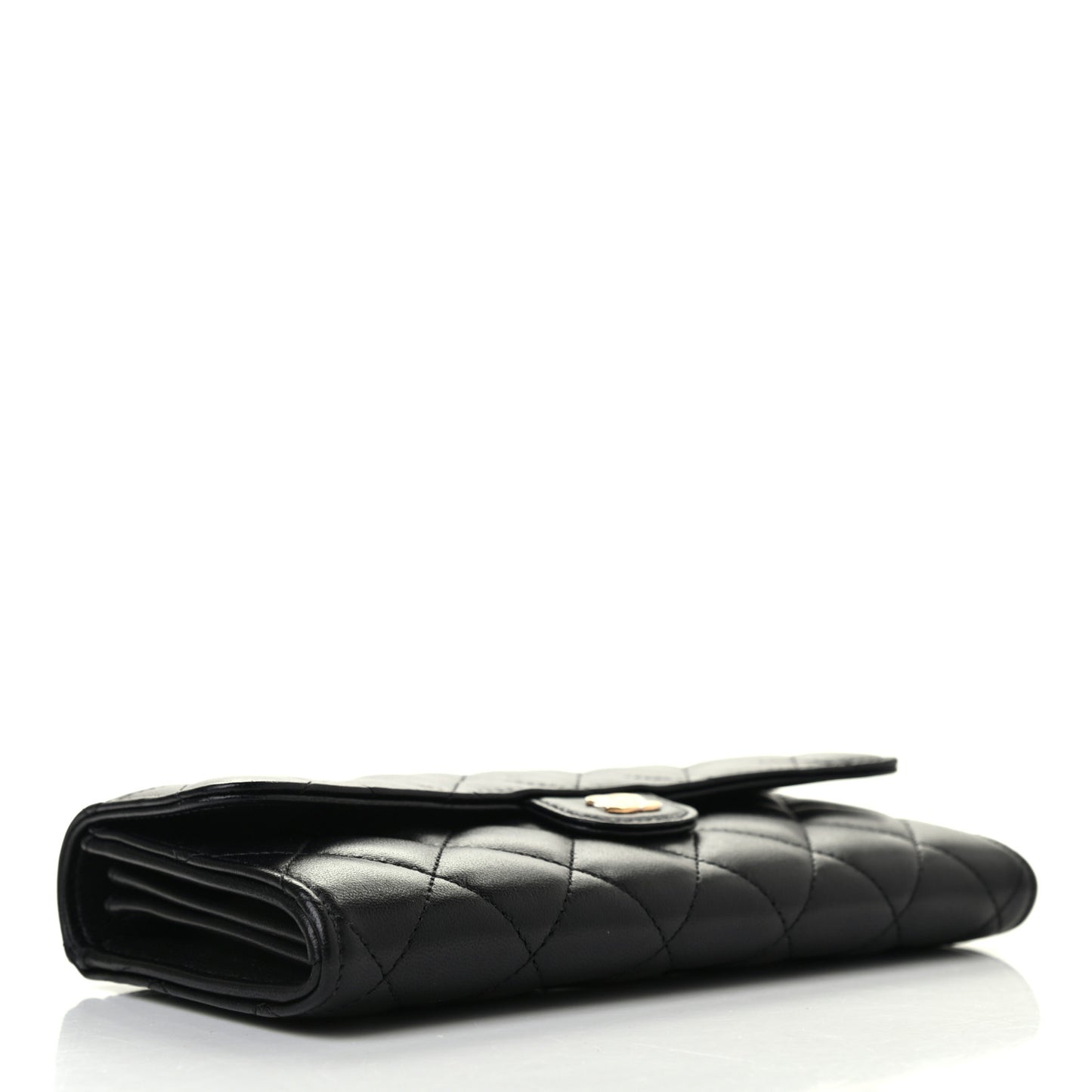 Lambskin Quilted Large Gusset Flap Wallet Black