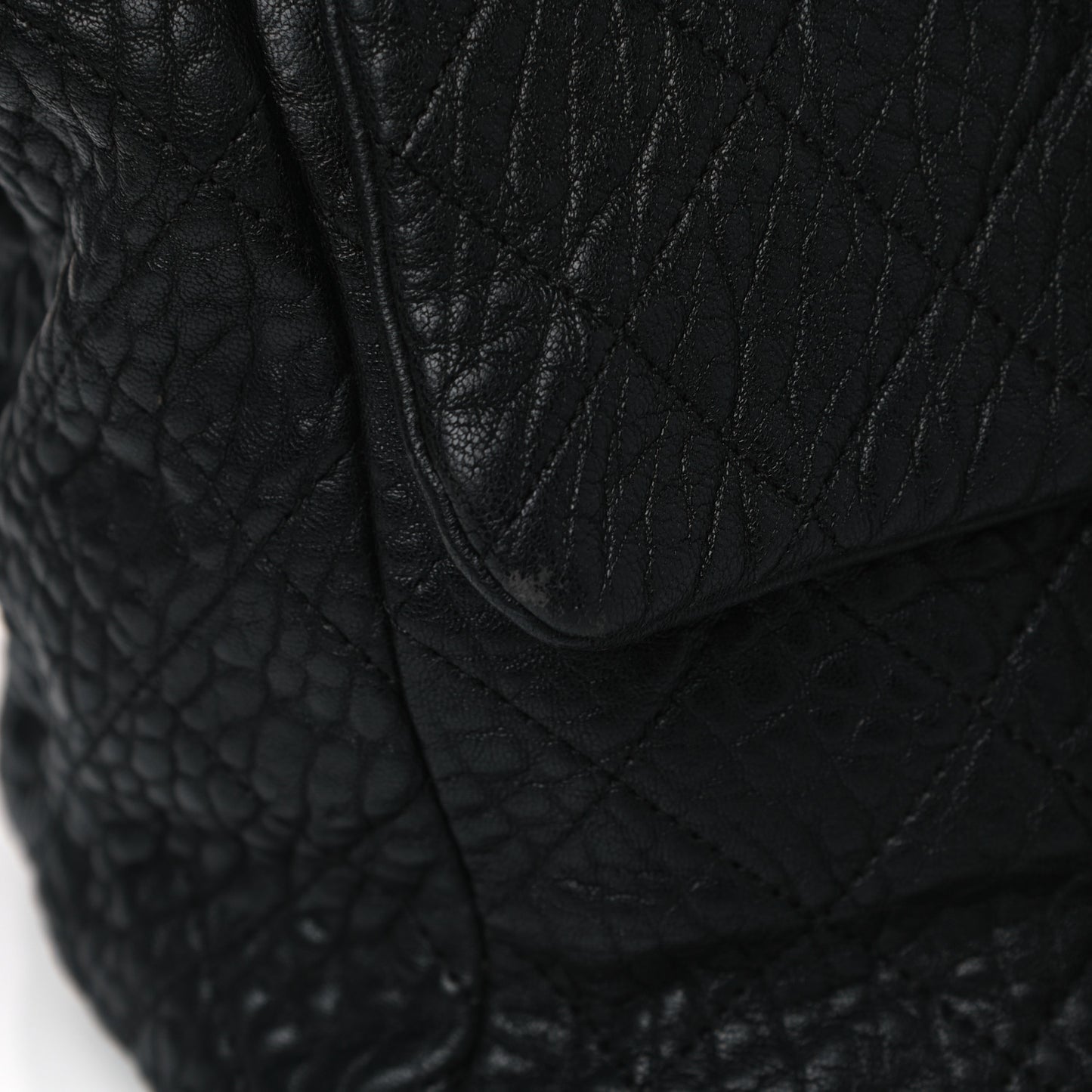 Crumpled Lambskin Quilted Large Tote Black