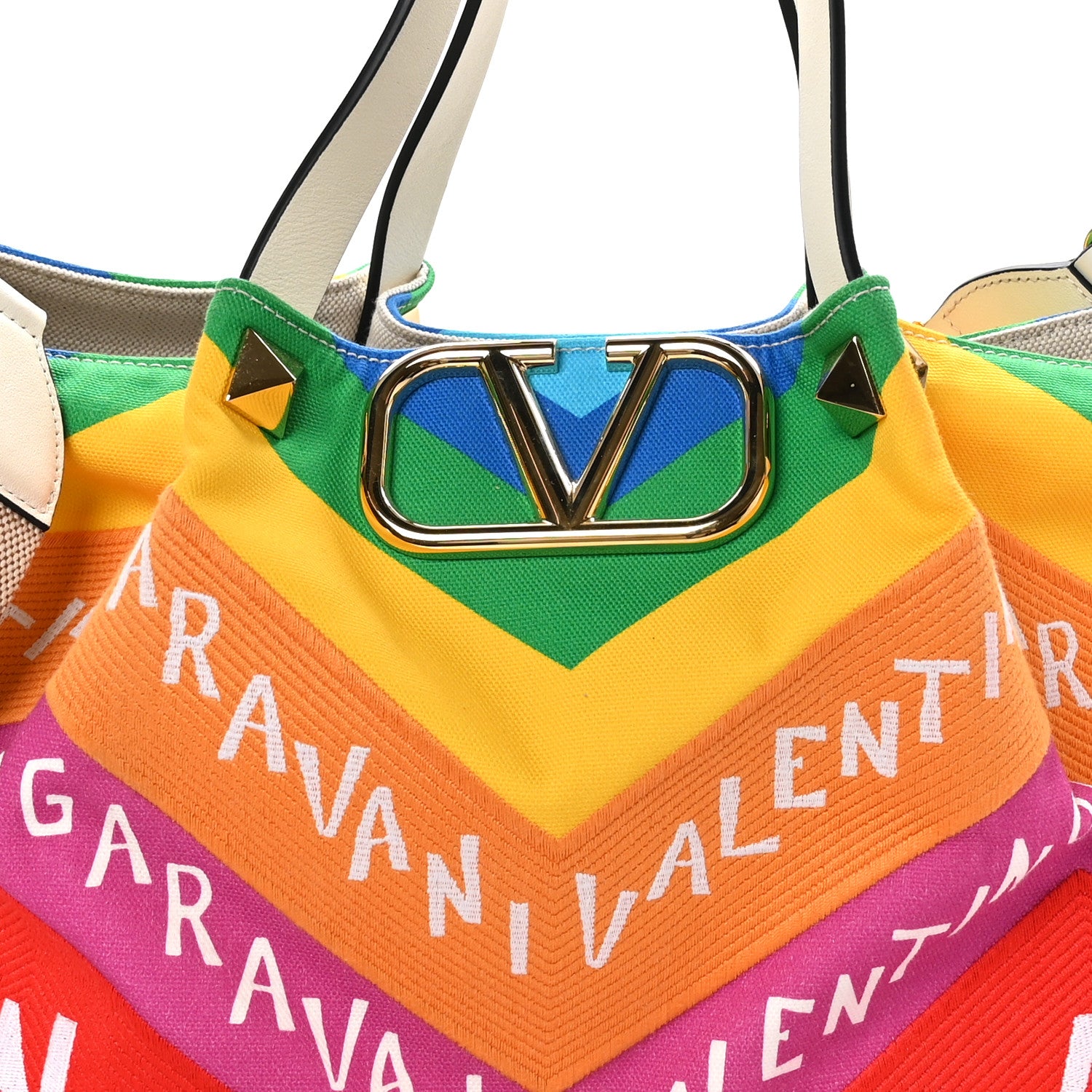 Valentino Garavani Canvas Chevron24 Embroidered Vlogo Medium Escape Shopping Bag Multicolor Ivory Beige 8 of 12