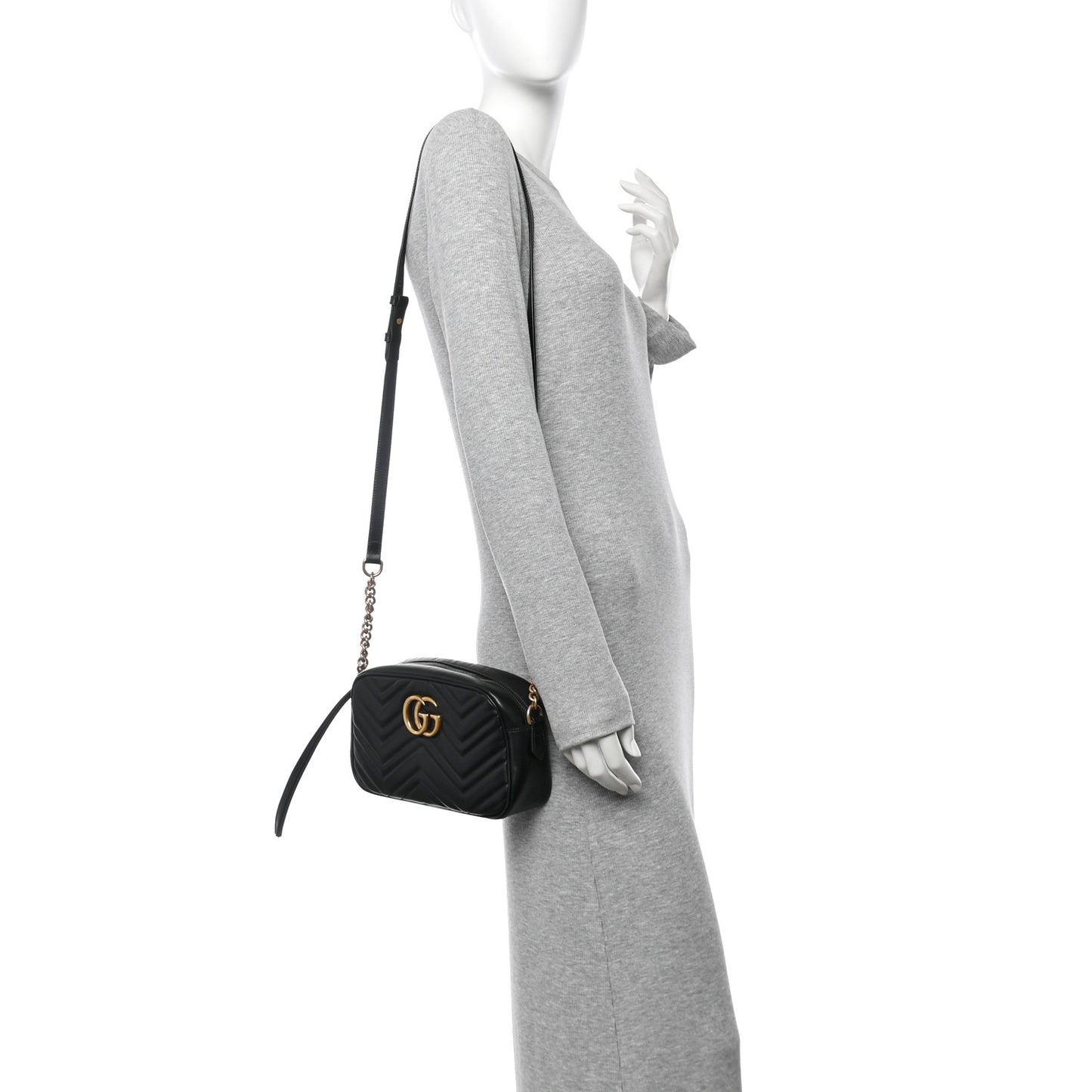 Calfskin Matelasse Small GG Marmont Chain Shoulder Bag Black