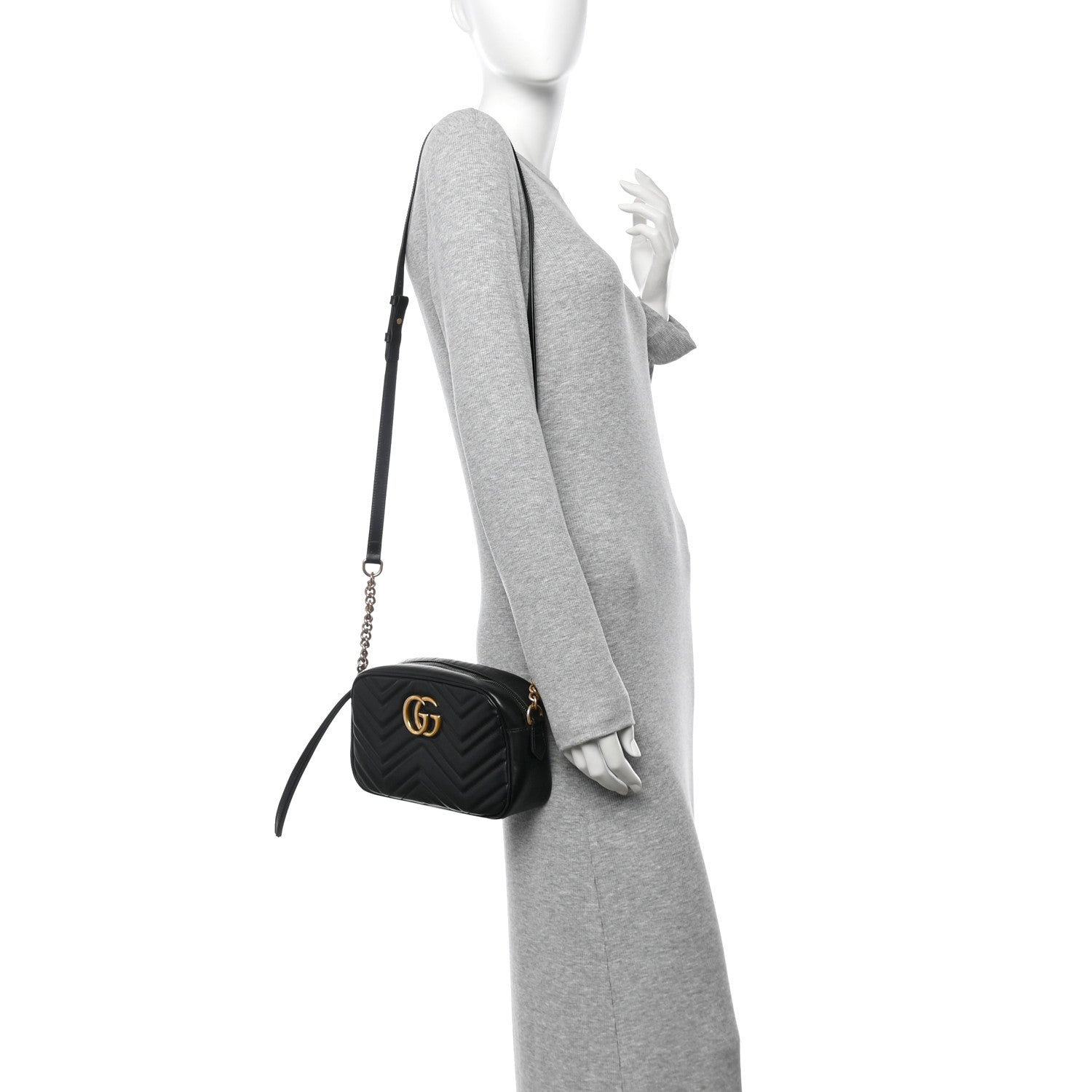 Gucci Calfskin Matelasse Small GG Marmont Chain Shoulder Bag Black 2 of 13