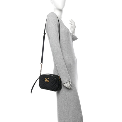 Gucci Calfskin Matelasse Small GG Marmont Chain Shoulder Bag Black 2 of 13