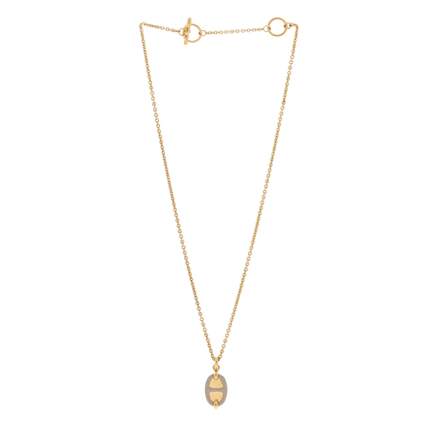 Metal Enamel Mini Maillon Pendant Necklace Marron Glace