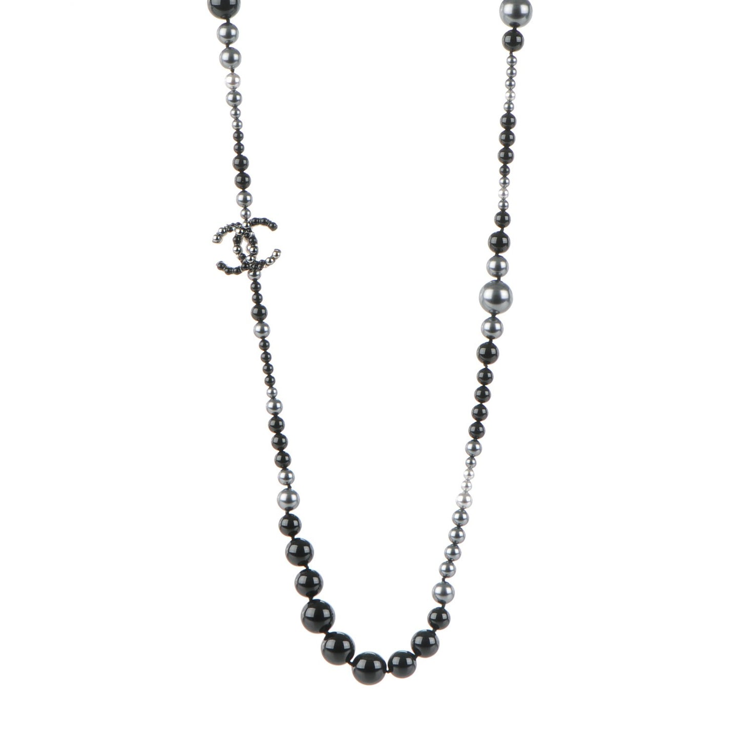 Ruthenium Graduated Bead CC Long Necklace Black Grey