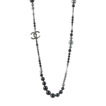 Chanel Ruthenium Graduated Bead CC Long Necklace Black Grey 1 of 5