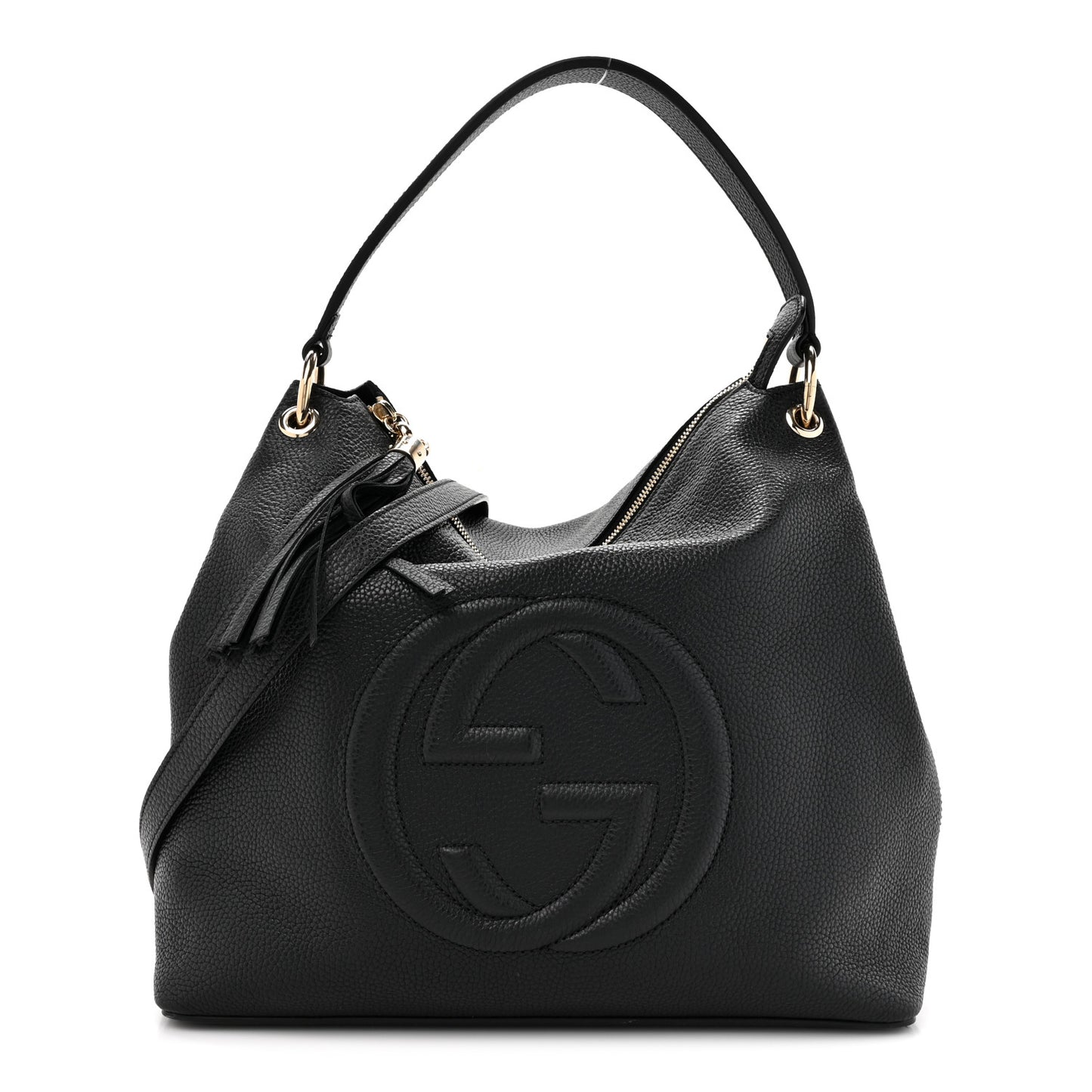 Pebbled Calfskin Large Soho Hobo Black