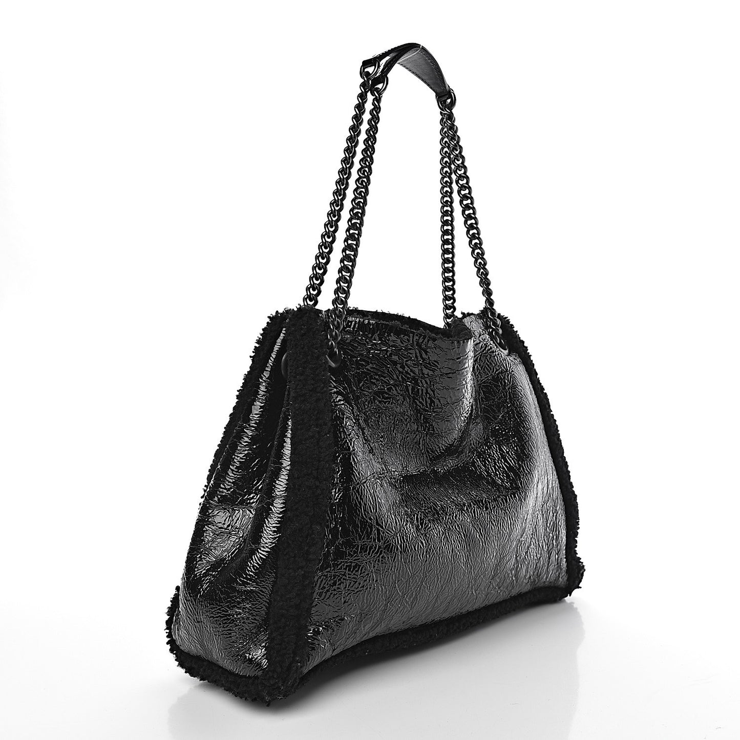 Patent Shearling Medium Soho Chain Shoulder Bag Black