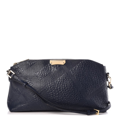 Burberry Signature Grain Calfskin Check Embossed Small Chichester Crossbody Clutch Bag Carbon Blue 1 of 8