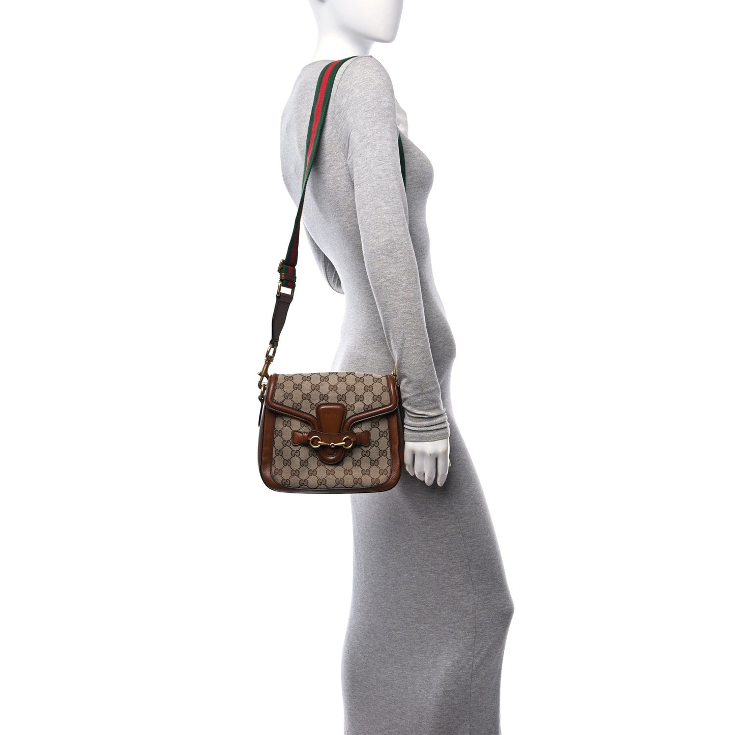 Monogram Medium Lady Web Shoulder Bag Beige Cuir
