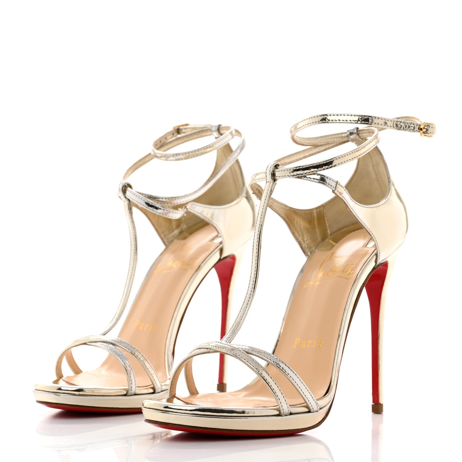 Christian Louboutin Metallic Calfskin Benedetta 120 Sandals 35.5 Light Gold 3 of 8