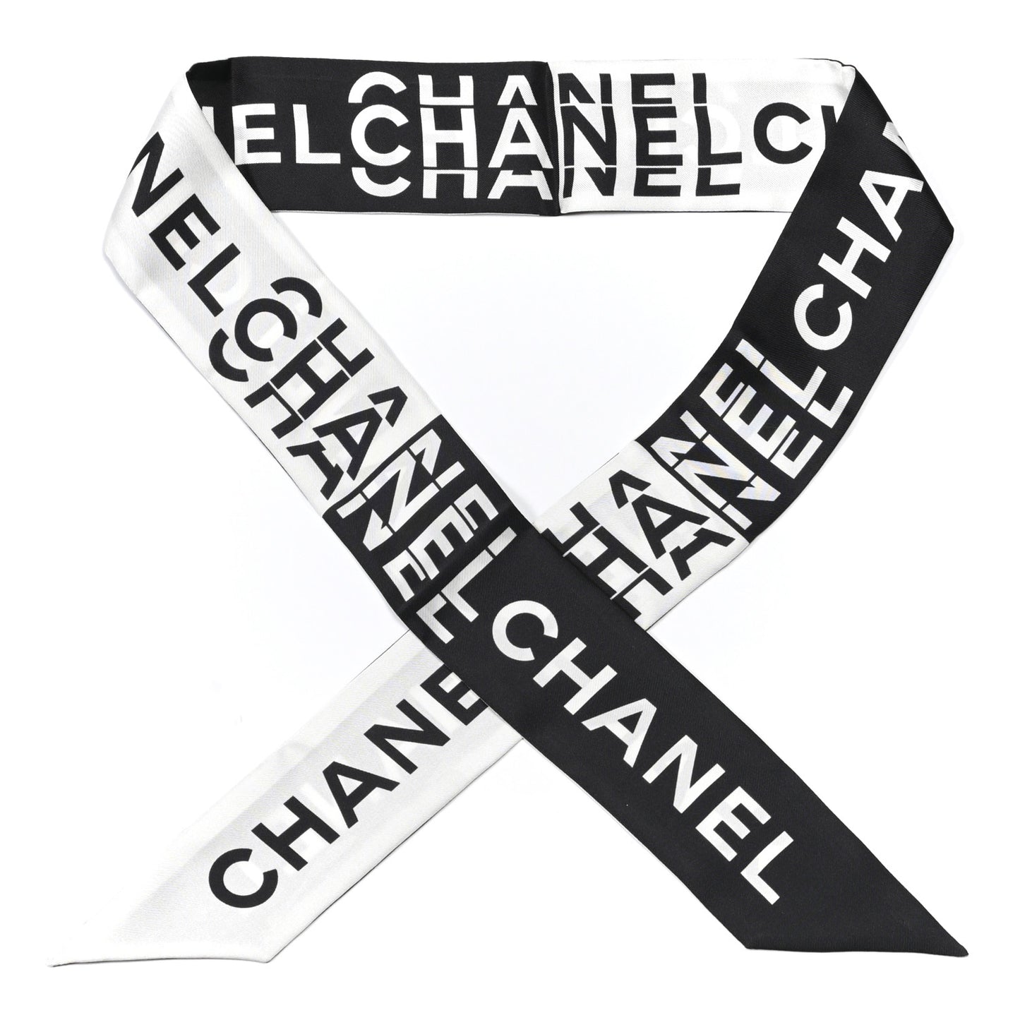 Silk Logo Slim Bandeau Scarf Black White