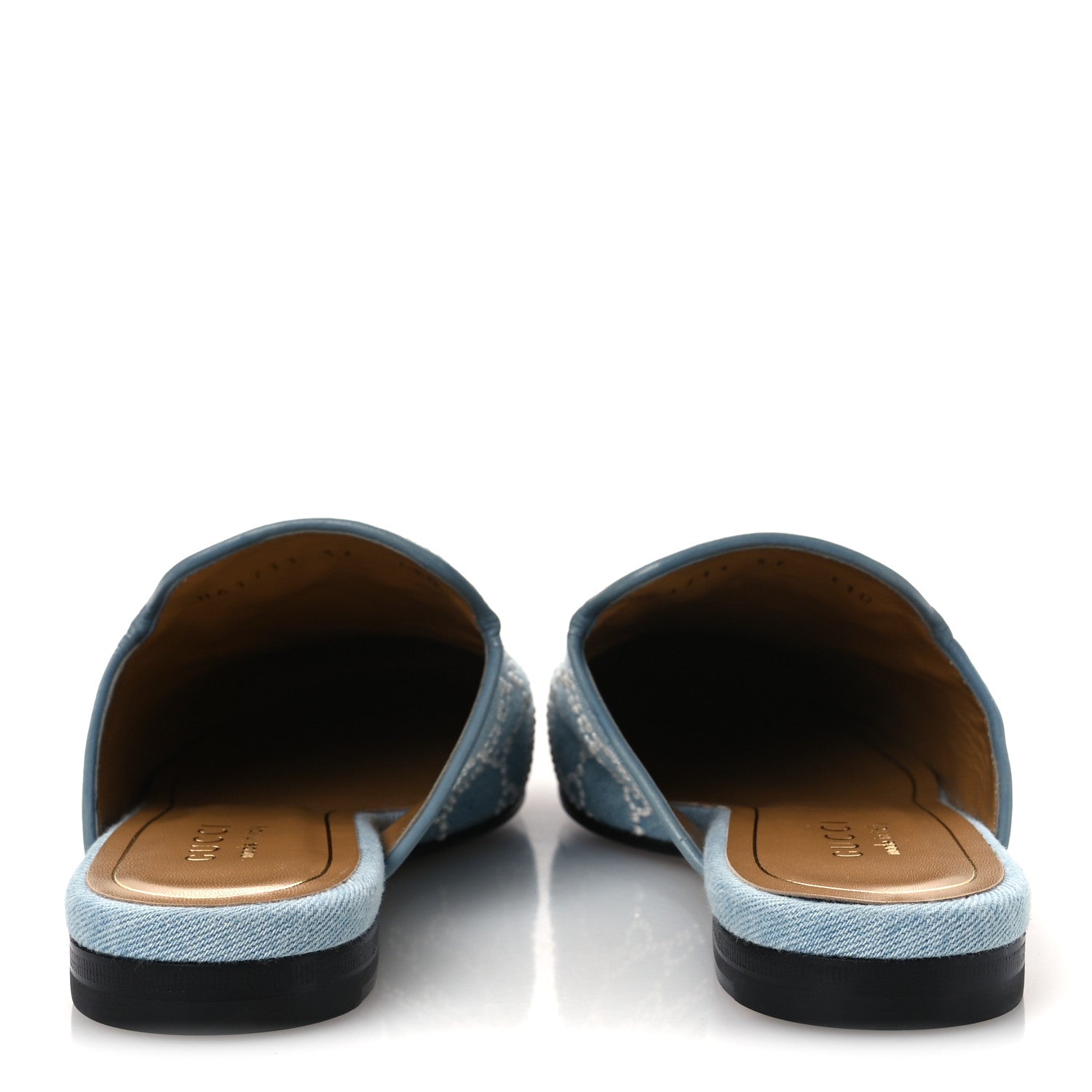 Gucci GG Denim Monogram Pearl Womens Princetown Slippers 37 Light Blue 6 of 10