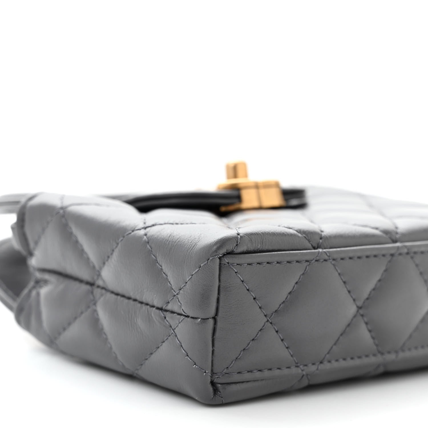 Chanel Shiny Aged Calfskin Quilted Mini Nano Kelly Shopper Grey 9 of 11