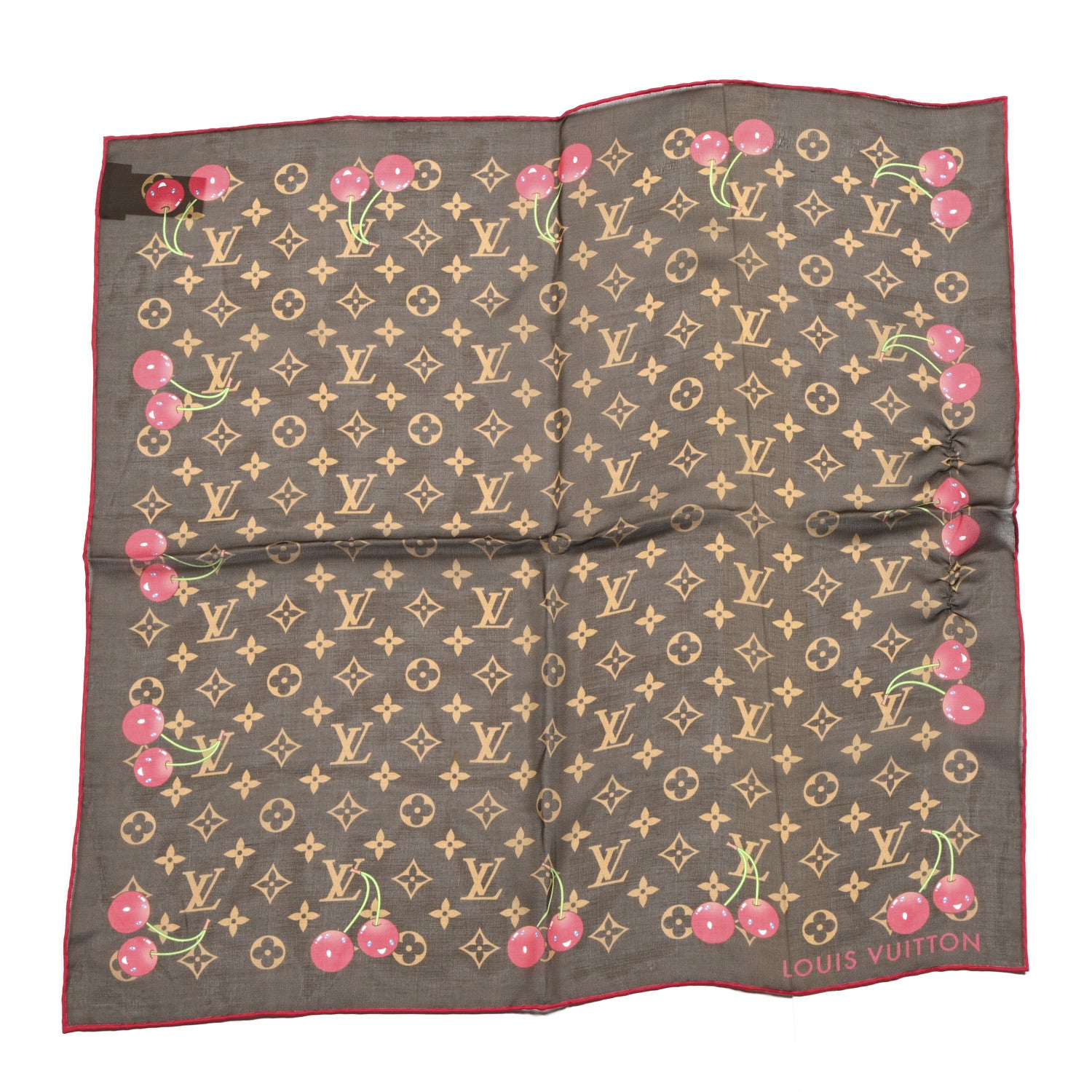 Louis Vuitton LV X TM Silk Monogram Cerise Square Scarf 55 Brown 1 of 4