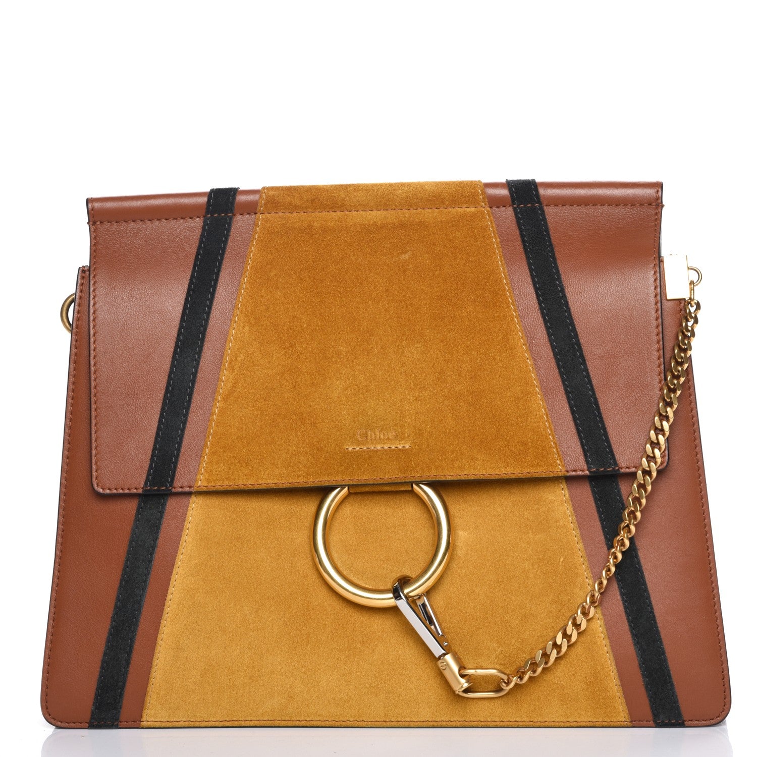 Chloe Suede Calfskin Patchwork Medium Faye Shoulder Bag Tobacco 1 of 9