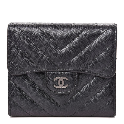 Chanel Iridescent Caviar Chevron Quilted Compact Flap Wallet Black 1 of 10