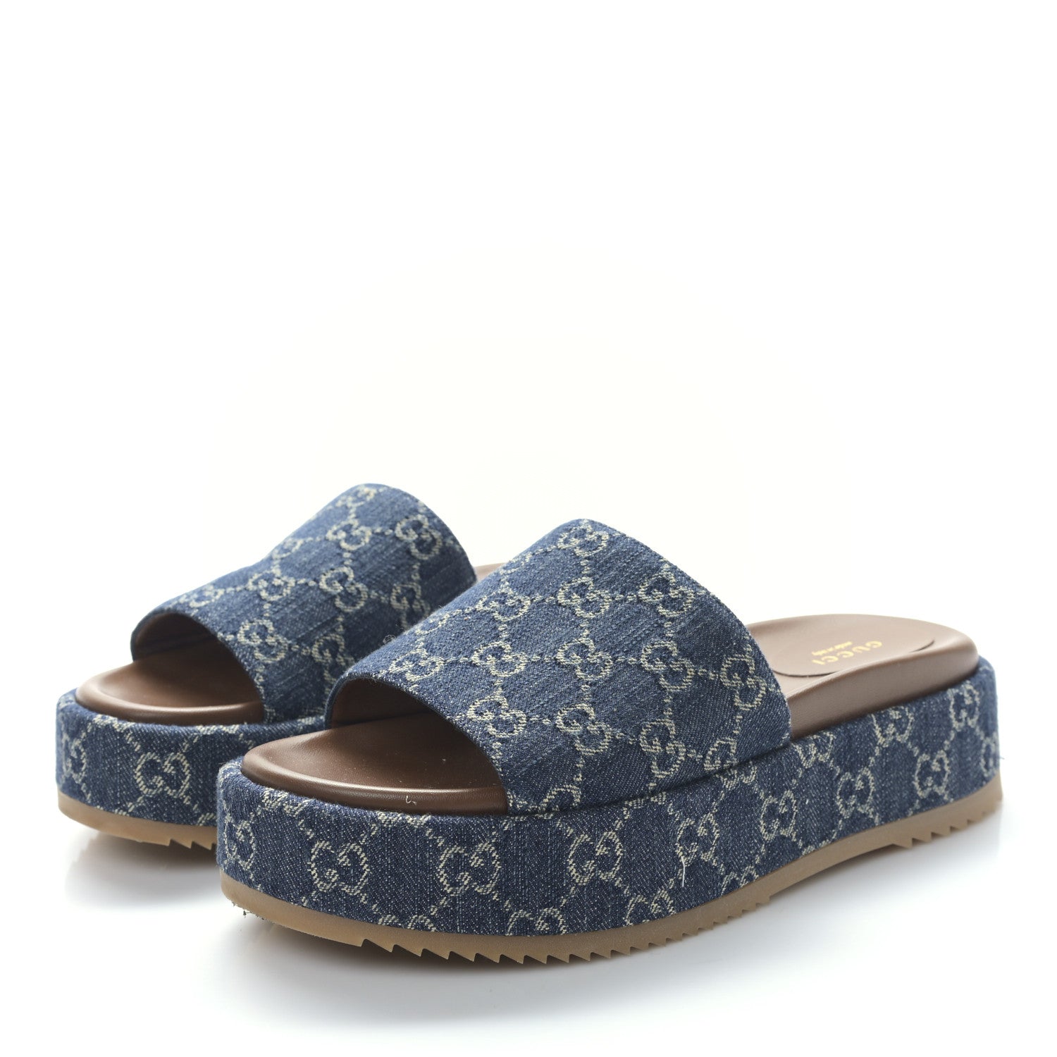 Gucci New Denim GG Monogram Angelina Platform 55mm Slide Sandals 36.5 Blue Tea 3 of 8