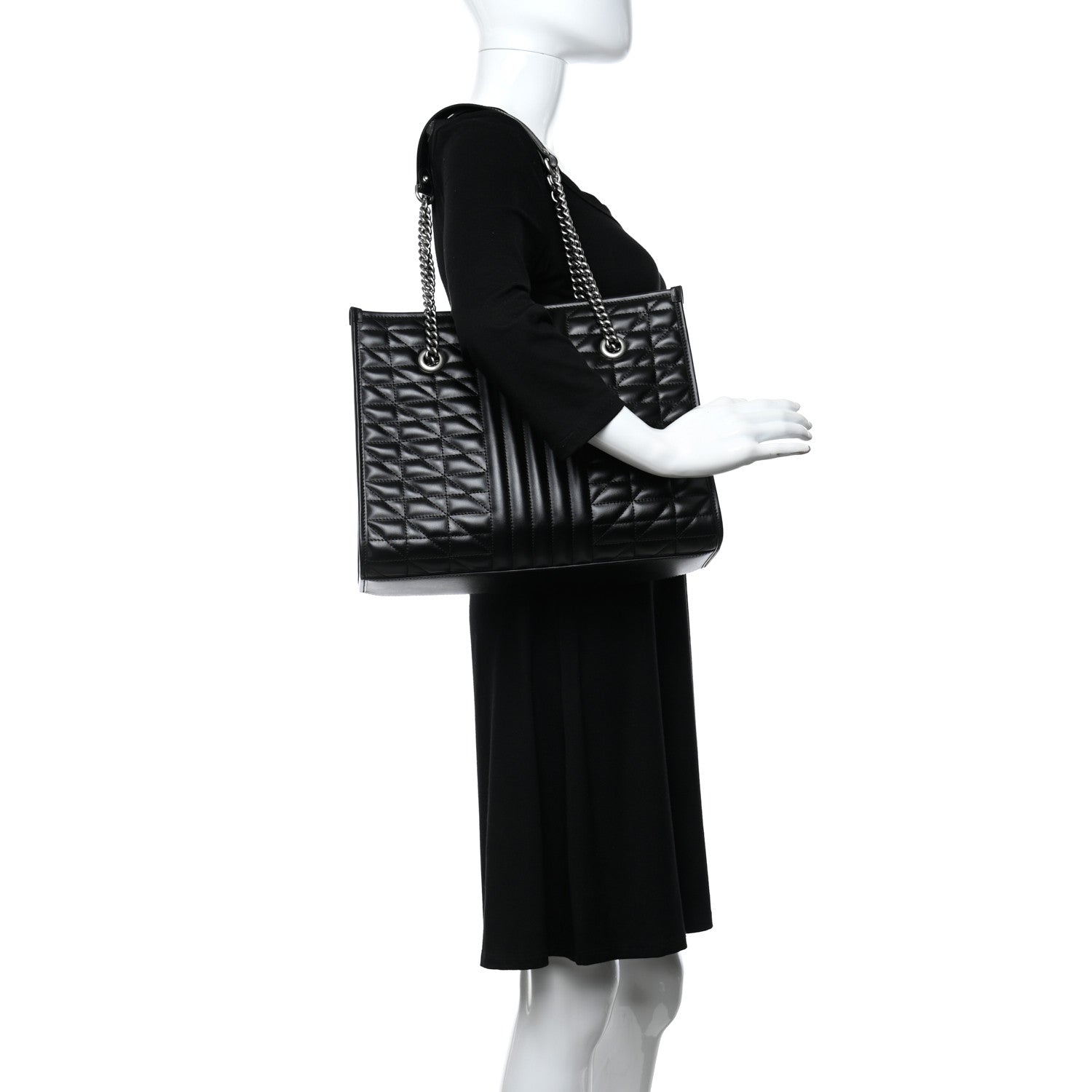 Gucci Calfskin Matelasse Aria Medium GG Marmont Shoulder Tote Black 2 of 9