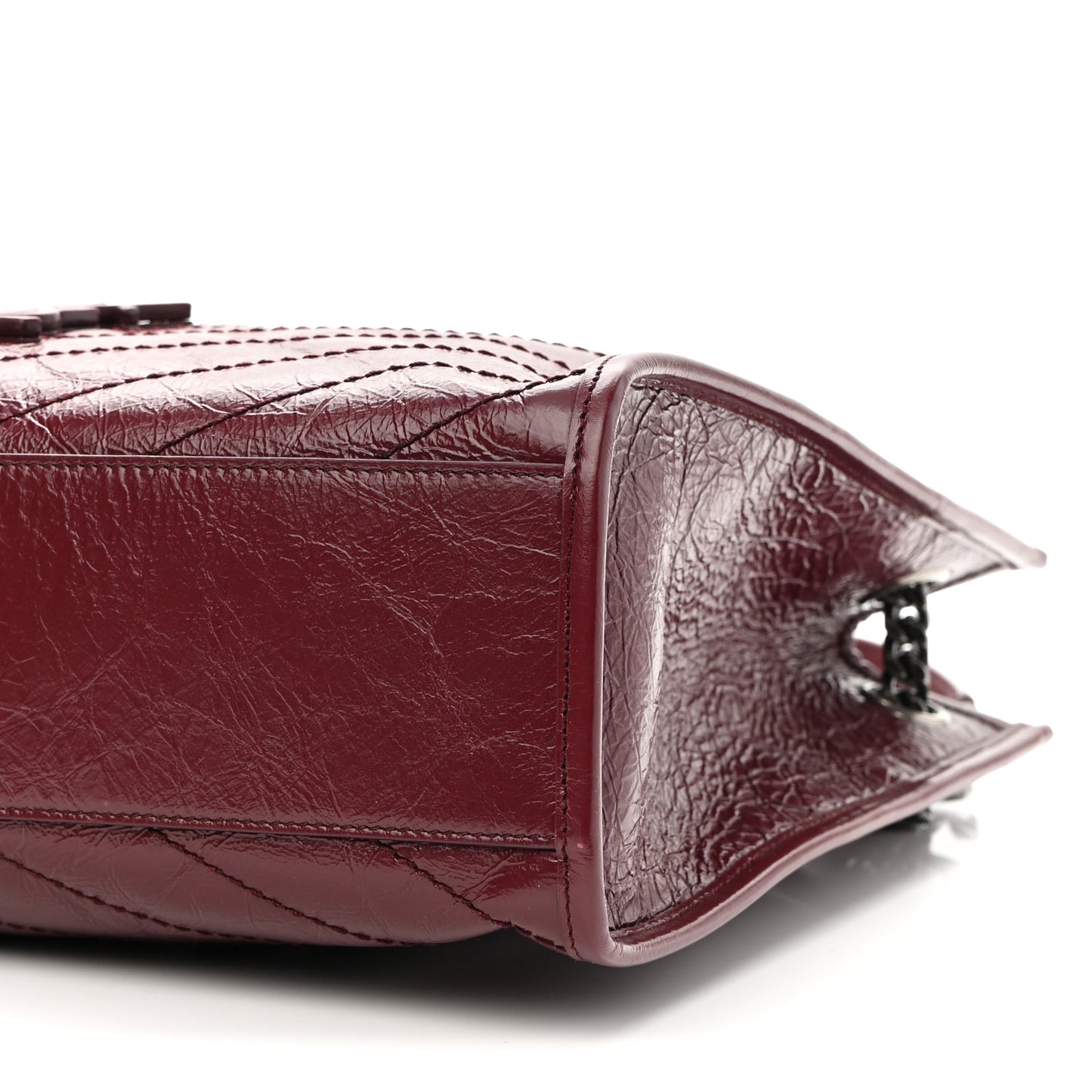 Crinkled Calfskin Matelasse Monogram Medium Niki Shopper Tote Burgundy