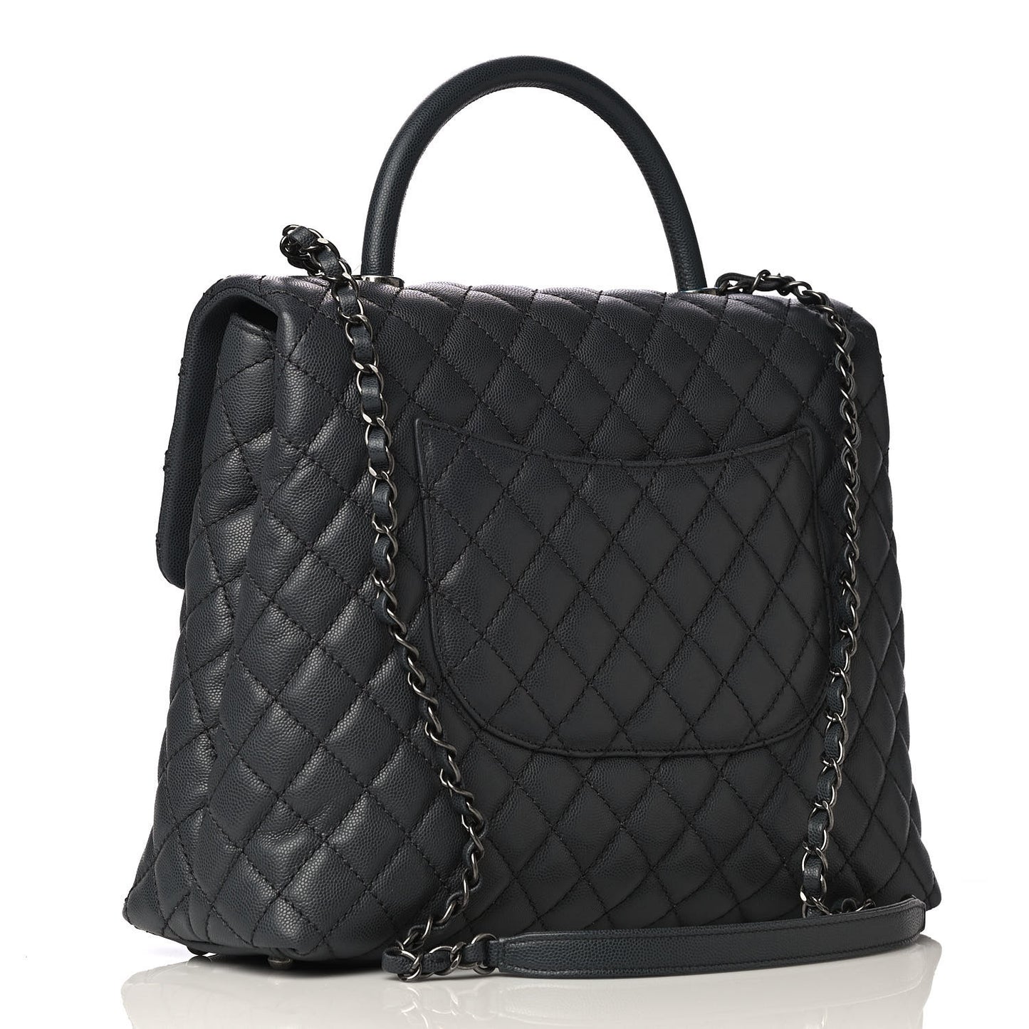 Caviar Quilted Large Coco Handle Flap Grey