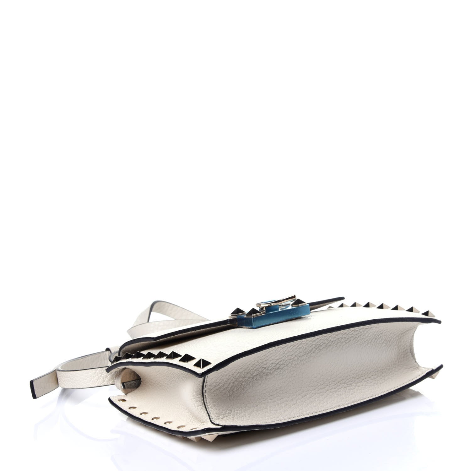 Valentino Garavani Pebbled Calfskin Small Rockstud Overlay Flap Shoulder Bag Light Ivory 4 of 10