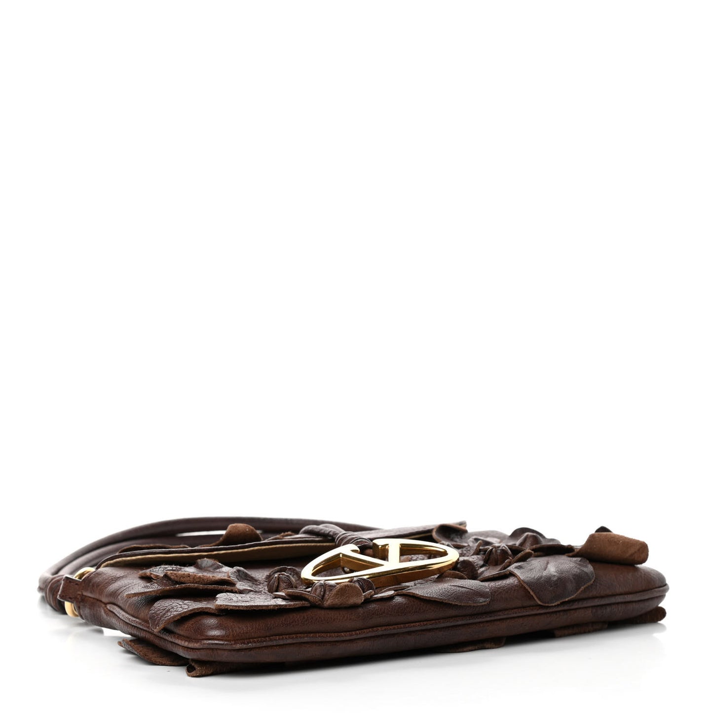 Goatskin Floral Applique Shoulder Bag Brown