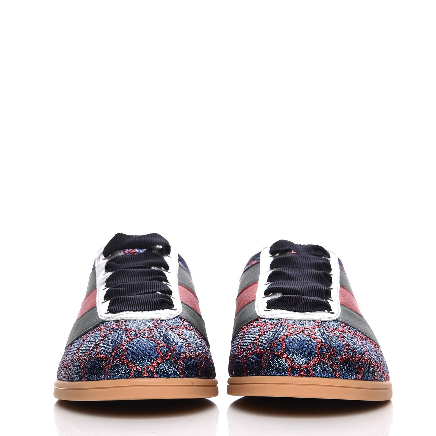 Lurex Calfskin Web GG Monogram Womens Falacer Sneakers 38 Iridescent Blue Iridescent Red Silver