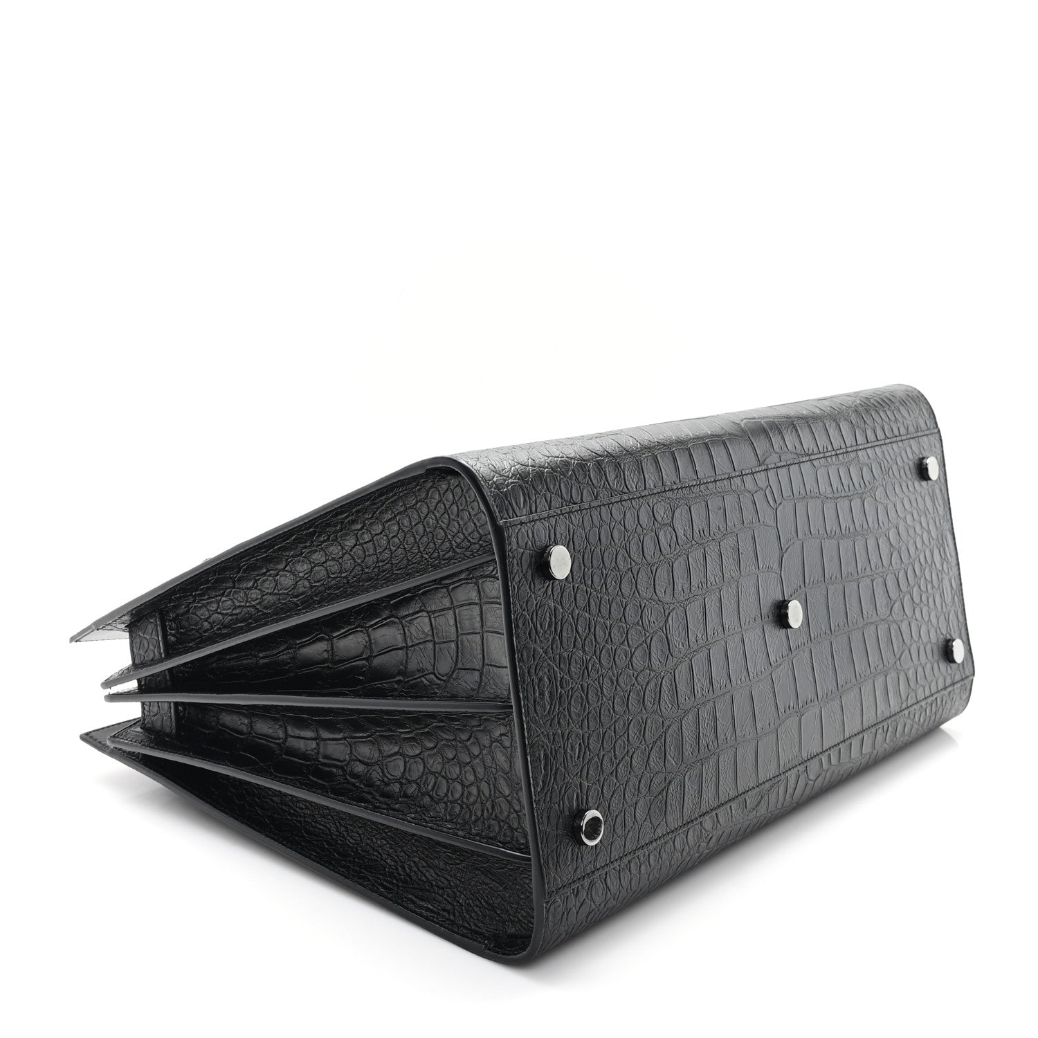 Saint Laurent Calfskin Crocodile Embossed Large Sac De Jour Carryall Black 5 of 12